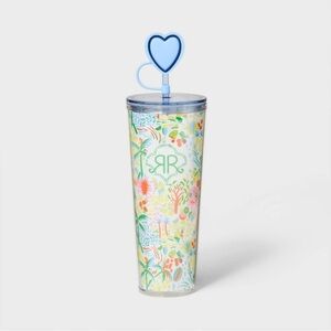 Roller Rabbit Blue & Multicolor Tropical Print Insulated Tumbler with Straw